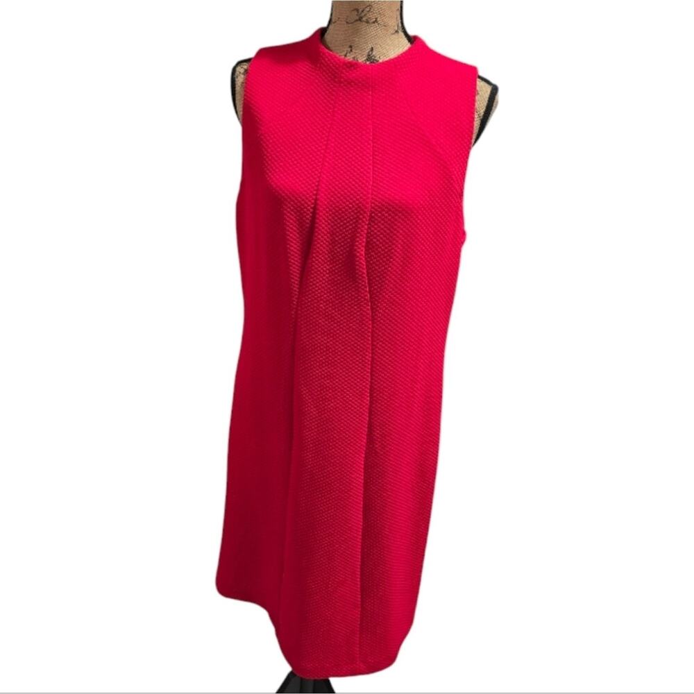 Chaps Women's Red Textured Mock Neck Sleeveless Sheath Dress Size 16